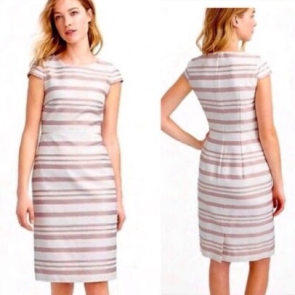 J. Crew Pink Stripe Cap Sleeve Sheath Dress Size 6